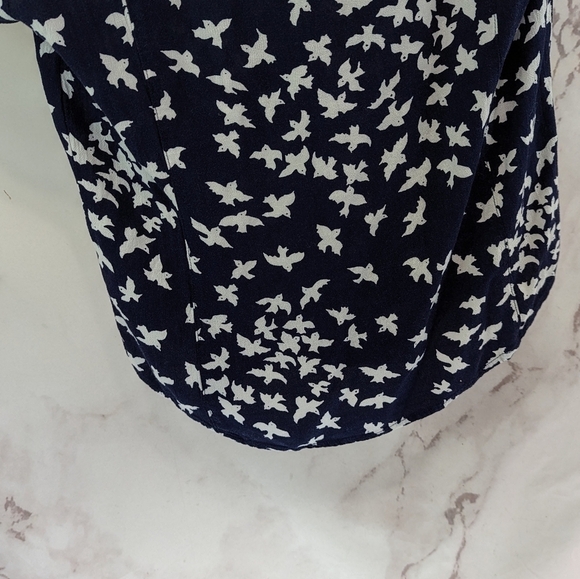 Anthropologie Top Women XS 0 Blue Bird Print Collar Crop Swallow Maeve - Picture 7 of 10